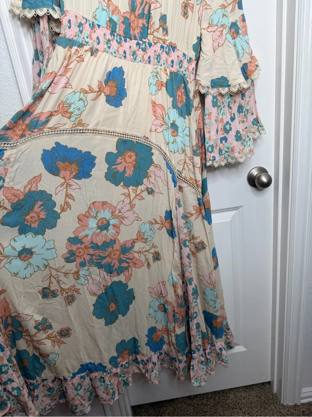 Free People‎ Intimately Penny Printed Bodysuit Bell Sleeve Boho Dress Small NWT
